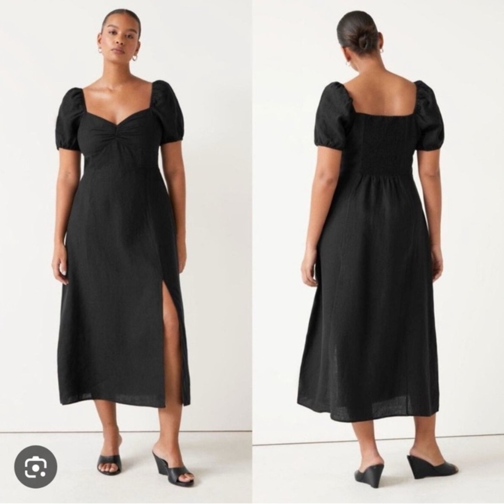 & Other Stories Linen Midi Dress with Puff Sleeves Sz 0